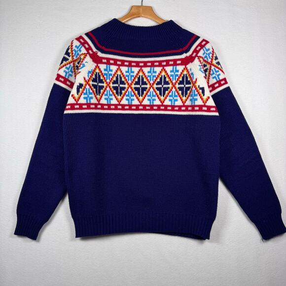Vintage 70's JC Penny Knit Nordic Faire Aisle Sweater Holiday Cabin sz Large - Picture 1 of 8